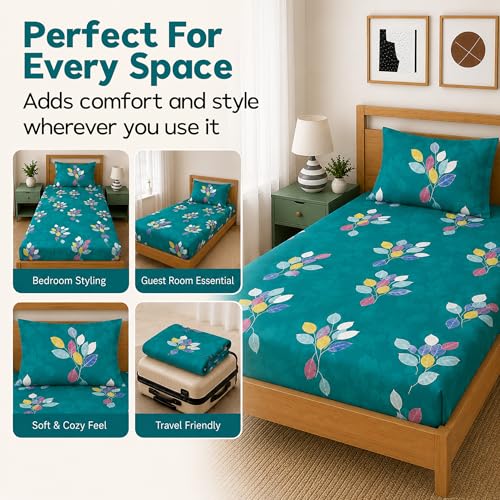 Image of DECORUM Glace Cotton Single Bedsheet with 1 Pillow Cover | Soft, Durable, Lightweight & Skin-Friendly Fabric| Suitable for Single /Diwan Bed Size