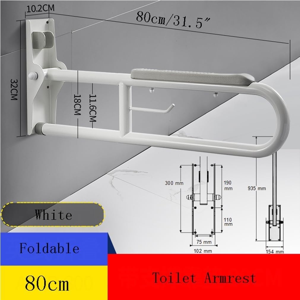 Barra de sujeción Asidero de pared seguro WC plegable Asidero de sujeción plegable antideslizante Ayuda de pie de seguridad con portarrollos de papel higiénico para mujeres embarazadas personas mayore