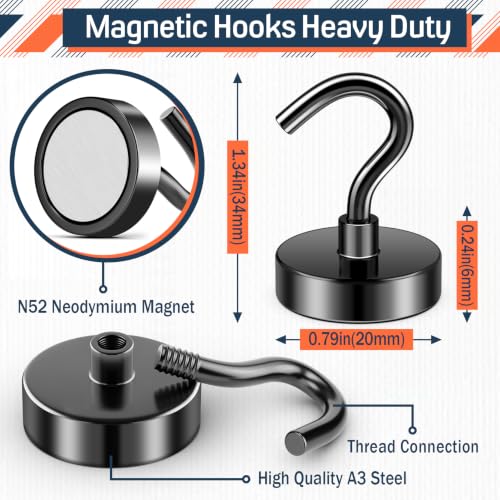 Image of FINDMAG 50LB+ Magnetic Hooks for Cruise Cabins, 10 Pack Black Magnetic Hook | Strong Neodymium Magnet Hooks for Hanging, Fridge, Garage, Home, Beach Vacation, Cruise Cabin Organizer for Office