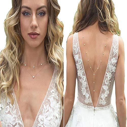 Preisvergleich Produktbild Tukistore Rückseite Halskette,Braut ZurüCk Halskette,Hintergrund Halskette Zurück Legierung Kette Körperkette Bauchketten Hochzeit Schmuck Rückenfreies Kleid Zubehör Rhinestone-Hochzeits