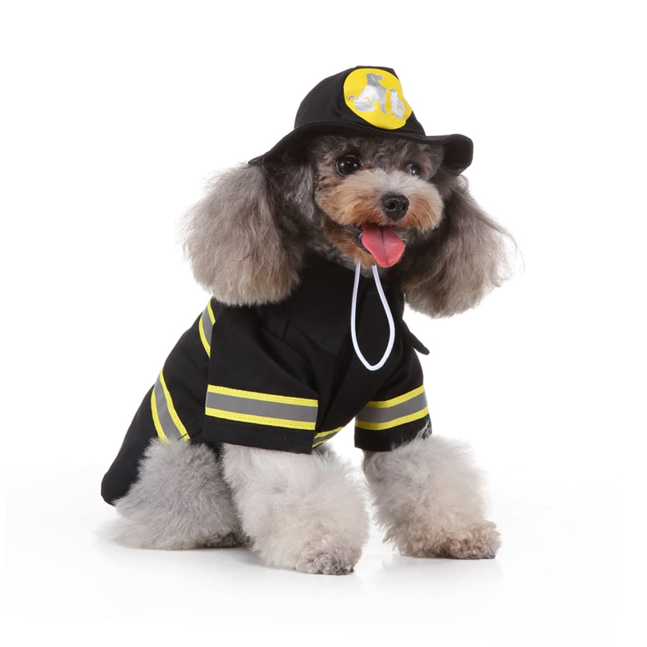 Sosoport 2sätze Haustier Feuerwehrmann Kostüm Verkleidung Für Hunde Und Katzen Party-Performance-Outfit Schwarz Bequemes Material Für Festlichkeiten Und Besondere Anlässe