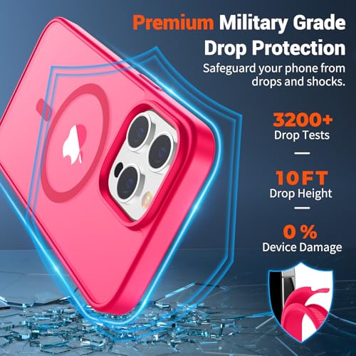Image of SUPFINE Magnetic for iPhone 13 Pro Case (Compatible with MagSafe) (Military Grade Drop Protection) Slim Translucent Matte Shockproof with Anti-Fingerprint Phone Case,Hot Pink