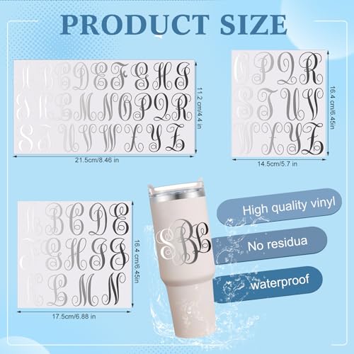 Image of Fullhawl 8 Sheets UV Dtf Cup Wrap Waterproof Split Initial Letters Stickers Custom Vinyl Lettering Alphabet Stickers Personalized Vinyl Name Decals for Tumbler Notebooks Cup Laptop DIY Crafts(Silver)