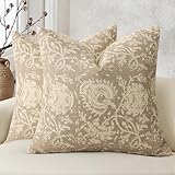 DKwizme Vintage Floral Print Throw Pillow Covers 18x18 Set of 2 Neutral Modern Farmhouse Pillowcases Accent Decorative Cushion Covers Boho Home Decor for Couch Sofa Chair Bed Living Room, Latte