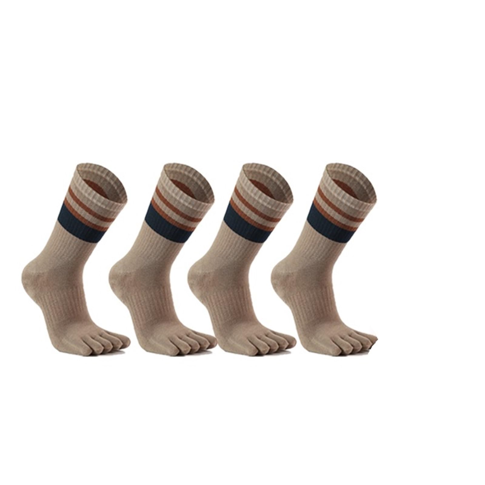 Calze con Le Dita 5 Paia di Calzini da Uomo in Cotone A Righe Spessi, Morbidi Ed Elastici Che Assorbono Il Sudore, Mantengono Caldo Il Vestito da Festa, Calzini Lunghi da 5 Dita.(Khaki)