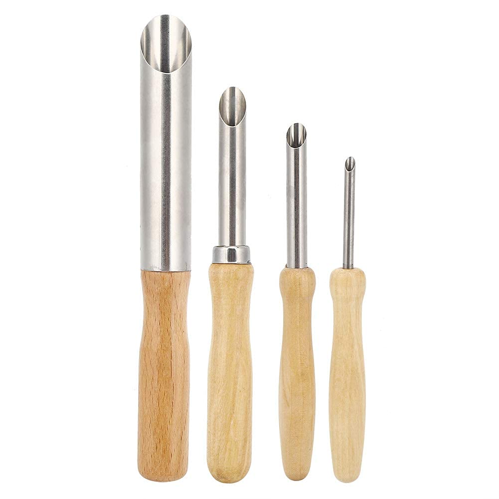 4Pcs Semi Round Hole Cutters Set for Pottery & Sculpting - Stainless Steel Clay Hole Cutters with Wooden Handles, Ceramic Tools for Modeling, Clay Art, and Polymer Clay
