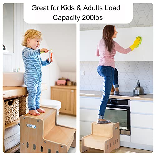 Wooden 2 Step Stool For Kids, Victostar 2 Step Stool For Bathroom, Potty Training, Kitchen And Closet, Perfect For Kids And Adults #TOP4