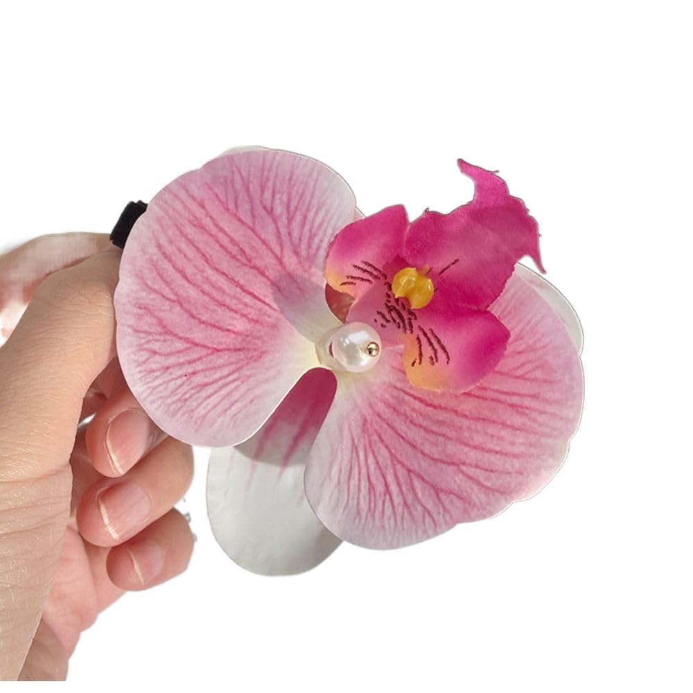 Orchid Hair Clips for Women, Adjustable Side Barrettes for Wavy, Curly and Straight Hair, Sweet Floral Hair Accessories (Pink)