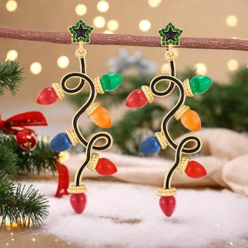Christmas Earrings for Women Rhinestone Chritsmas Tree, Snowflake, Wreath, Colorful Light Bulb, Deer Earrings Holiday Festival Costume Jewelry2