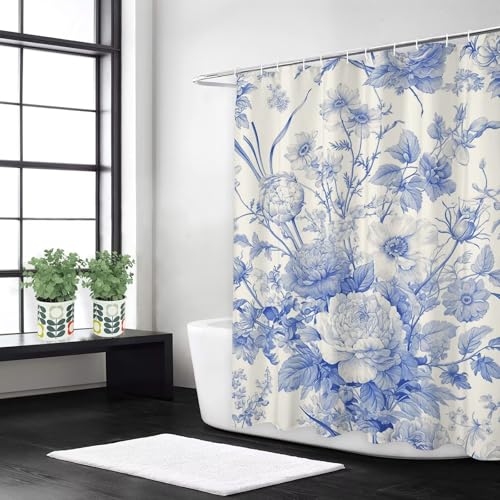 Rideau de douche textile bleu 120x200 cm avec crochets