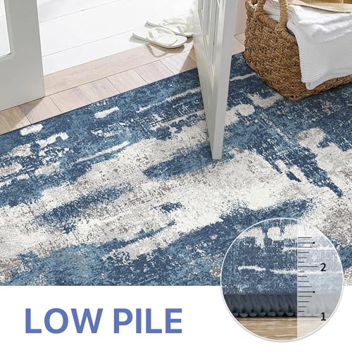 Area Rugs 8x10 for Living Room Bedroom Machine Washable Modern Abstract Soft Large Blue Rugs with Non Slip Backing, Floor Carpet for Dining Room