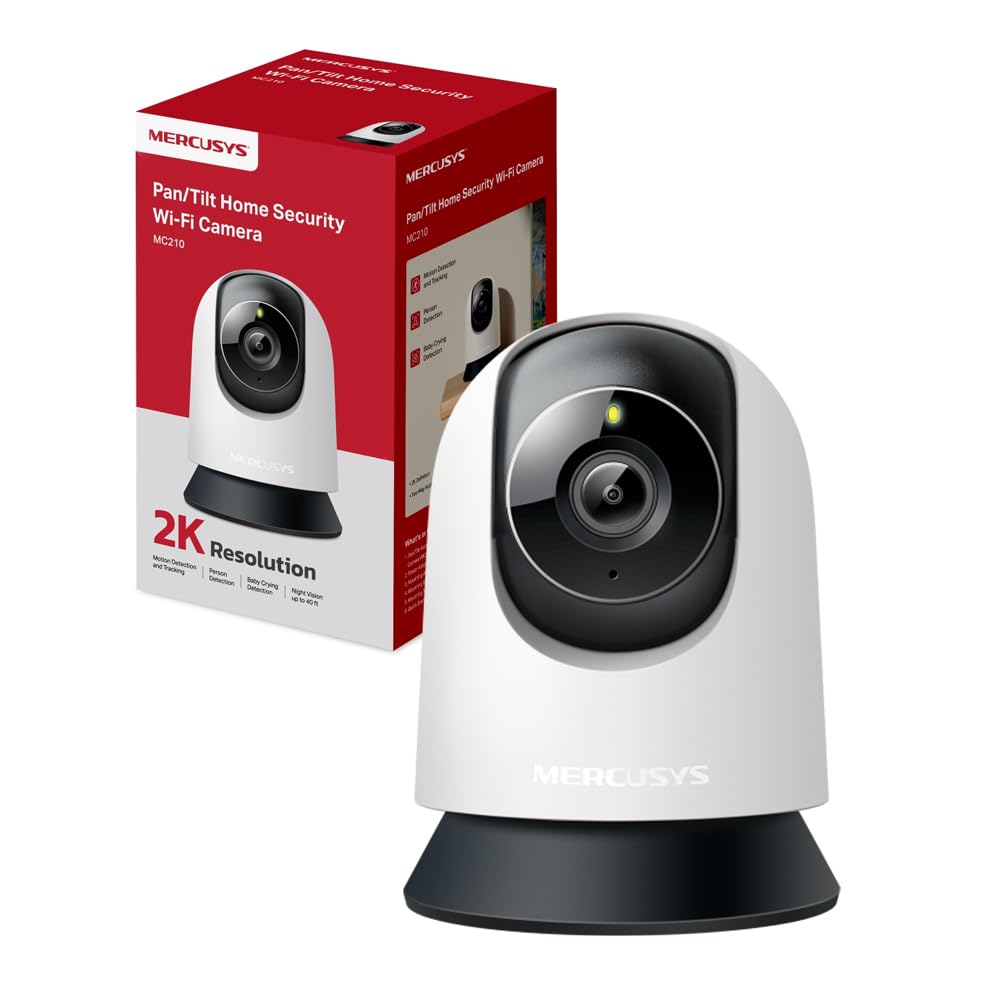 MERCUSYS MC210 Telecamera Wi-Fi Interno 2K 3MP, Videocamera Sorveglianza 360°, Visione Notturna, Audio a 2 Vie, Rilevamento di Movimento/Notifiche/Allarme, ZonaPrivacy, Supporta microSD fino a 512 GB