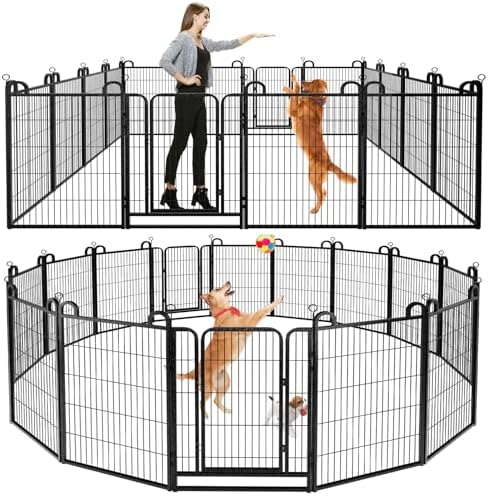 Fence Ideas for Dogs That Will Transform Your Yard 5 Dog Playpen Outdoor 16 Panels Heavy Duty Dog Fence 40" Height Anti-Rust with Doors Portable for RV Camping Yard, Total 36FT, 102 Sq.ft, Snowy Black