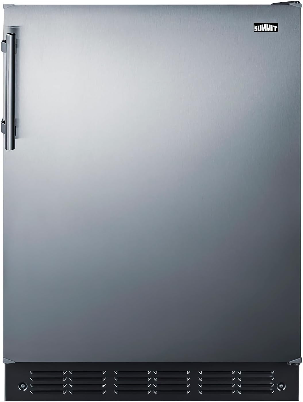 Summit FF708BLSSADA 24” Wide ADA Under Counter Refrigerator 5.1 cu.ft. Made in Europe with Automatic Defrost Operation, Reversible Stainless-Steel Door, Deluxe black interior (ADA Right Hand Door)