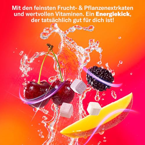 waterdrop® Microenergy Set, Energy Drink Pulver, 36 Würfel Getränkepulver, Mango, Kirsche & Brombeere Geschmack, Zuckerfrei & Kalorienarm, Mit 90 mg Natürlichem Koffein, Vitamin C & B – Flavour Drops