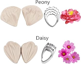 16set Gum Paste Flower Tools Kit- 8set Flower Silicone Mold and 8set Stainless Steel Fondnat Cutter Gumpaste Cookie Cutter Sugarcraft Making tools for Wedding,Birthday Cake Decorating