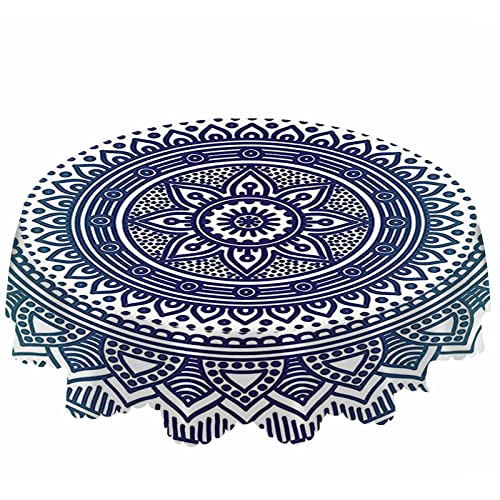 Aoyego Navy Teal Mandala Table Cloth Geometry Flower Textures Ethnic Symbol Culture Art Round Tablecloth 60 Inch For Dining Room, Party, Banquet #TOP8