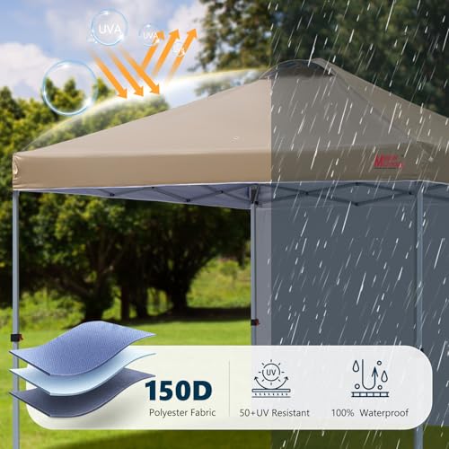 Image of MASTERCANOPY 10x10 Durable Pop Up Canopy Tent with 1 Sidewall, Khaki