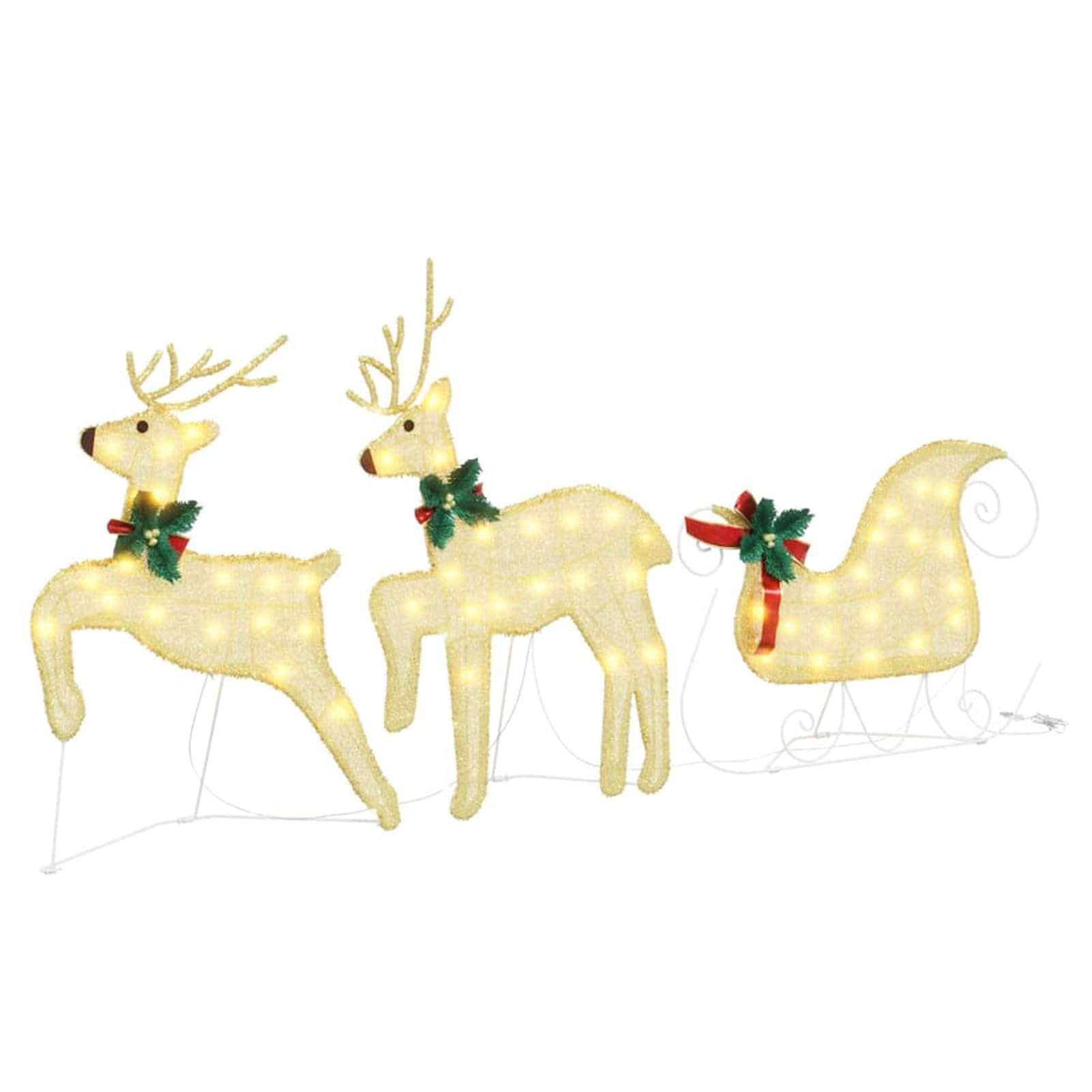 Gecheer LED Rentiere Set 3 STK Warmes Weiss Stoff Figuren mit USB Anschluss Art Deco Design 43x18x66 cm Fuer Weihnachtsdeko Wohnzimmer Terrasse Innen und Aussenbereich