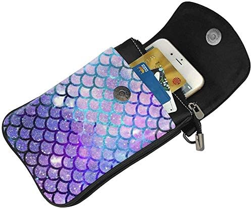 Mermaid Scales With Galaxy Women Soft PU Leather Cellphone Purse Wallet Handbag Small Crossbody Shoulder Bag