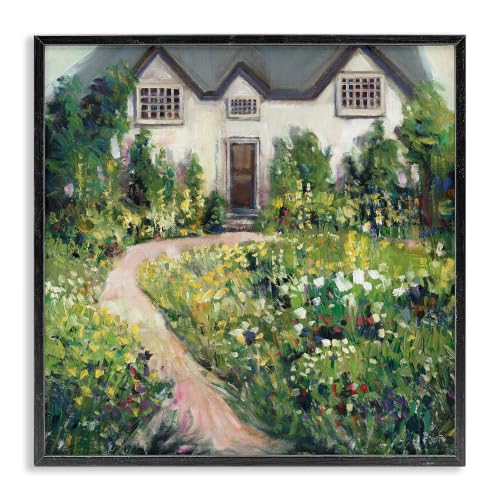 Cottage Garden Blooms Landscape, 12 x 12 Inch Framed Giclée Print