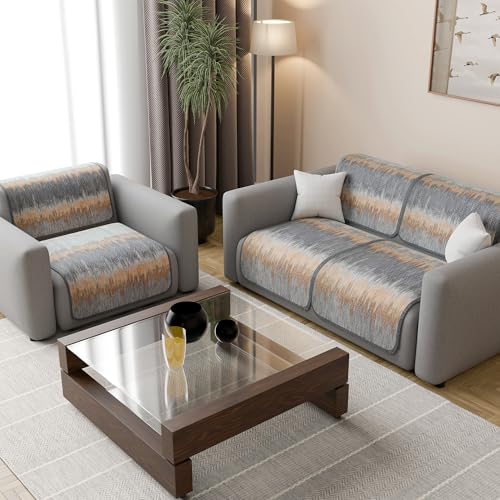 Image of Kuber Industries 2+1 Seater Sofa Cover | Slipcover for Living Room | Thick & Cozy | Non-Slip Comfort Sofa Cover Set | Paradise 1437 - Grey & Brown