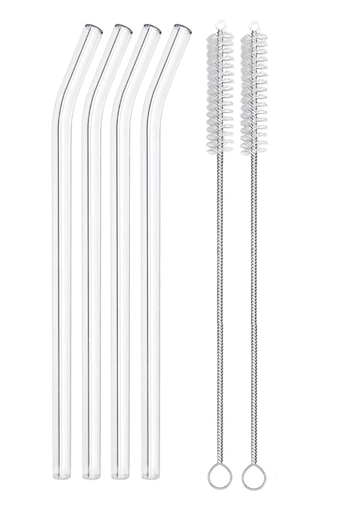 Reusable Clear Glass Drinking Straws, Bent, 18 cm, with Cleaning Brush, for Juice and Smoothie, 4 Straws and 2 Brushes-image-11