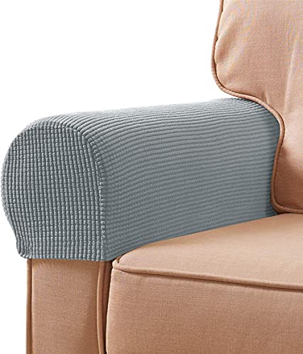 Funda Elástica para Reposabrazos de Sillón Antideslizante de Poliéster Y Elastano para Proteger Los Brazos de Los Muebles Juego de 2 (Gris Claro)
