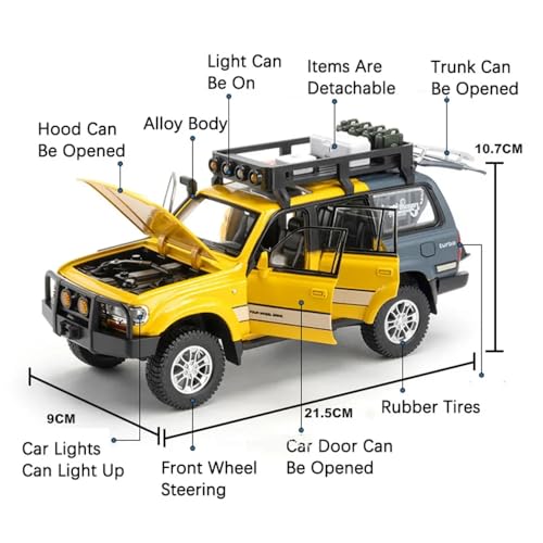 Image of 1:24 Scale Land Cruiser Toy Car for Kids Diecast Metal Car Light Sound Pullback Openable Door Model Cars, Orange