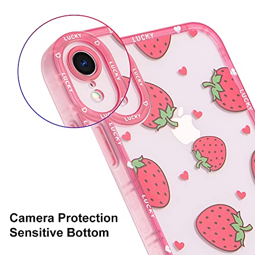 Mzelq Compatible With Iphone Xr Case Red Strawberry Cute Pattern, Soft Tpu Iphone Xr Case For Girls Women + 1* Screen Protector, Camera Hole Protective Iphone Xr Case 6.1 Inch #TOP4