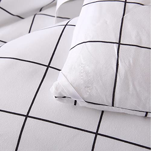 Lipor Queen Size Grid Comforter Set White Gingham Checkered Plaid Printed Soft Fluffy Lightweight Microfiber Down Alternative 3 Pieces Bedding Set With 1 Comforter And 2 Pillow Shams For All Seasons #TOP5