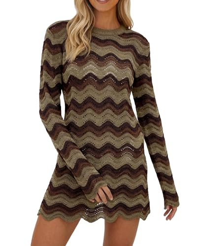 YUNLORIA Womens Crochet Dress Colorful Striped Knit Missoni Beach Cover Up