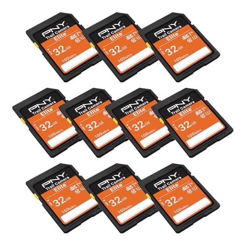 PNY 32GB Elite Class 10 U1 V10 SDHC Trail Camera Flash Memory Read Up to 100MB/s, UHS-I, HD Photo & Video, Outdoor Camera, DSLR Camera, Tactile Use, Wildlife Enthusiasts, 10-Pack (Packaging May Vary)