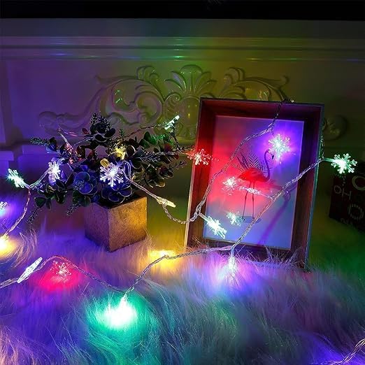 Image of K D 14 LED Multi Snow Flake LED Lights for Decoration - 14 String Fairy Lights for Home, Diwali, Christmas & New Year Decor