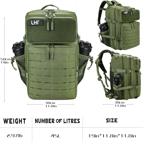 Image of LHI Tactical Military Backpack for Men 25L /45L Large Molle Army Assault Pack 3 Day Hiking Rucksack With Bottle Holder