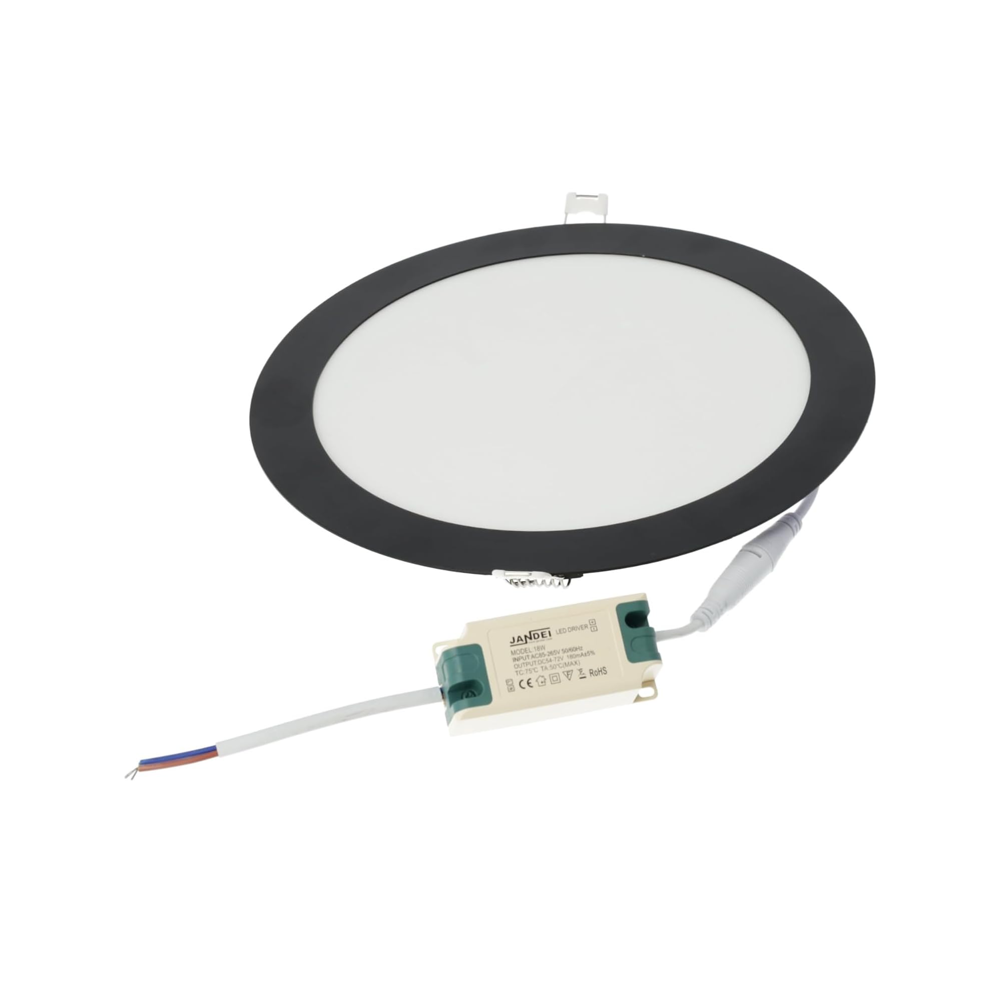 Jandei - Zestaw 3 x oprawa LED 18 W, okrągłe, wpuszczane, 1440 Lum, wnętrze IP20, czarna rama, puste cięcie Ø 200-Ø 205 mm, ekstra płaski 13 mm, transformator w zestawie (neutralna biel 4200k)