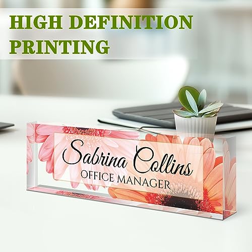 Image of Name Plate for Desk, Desk Name Plate Personalized, Office Decor for Women Men, Acrylic Desktop Accessories, Office Appreciation Gifts for Boss Social Workers Nurse Teacher Employee (Sunflowers A)