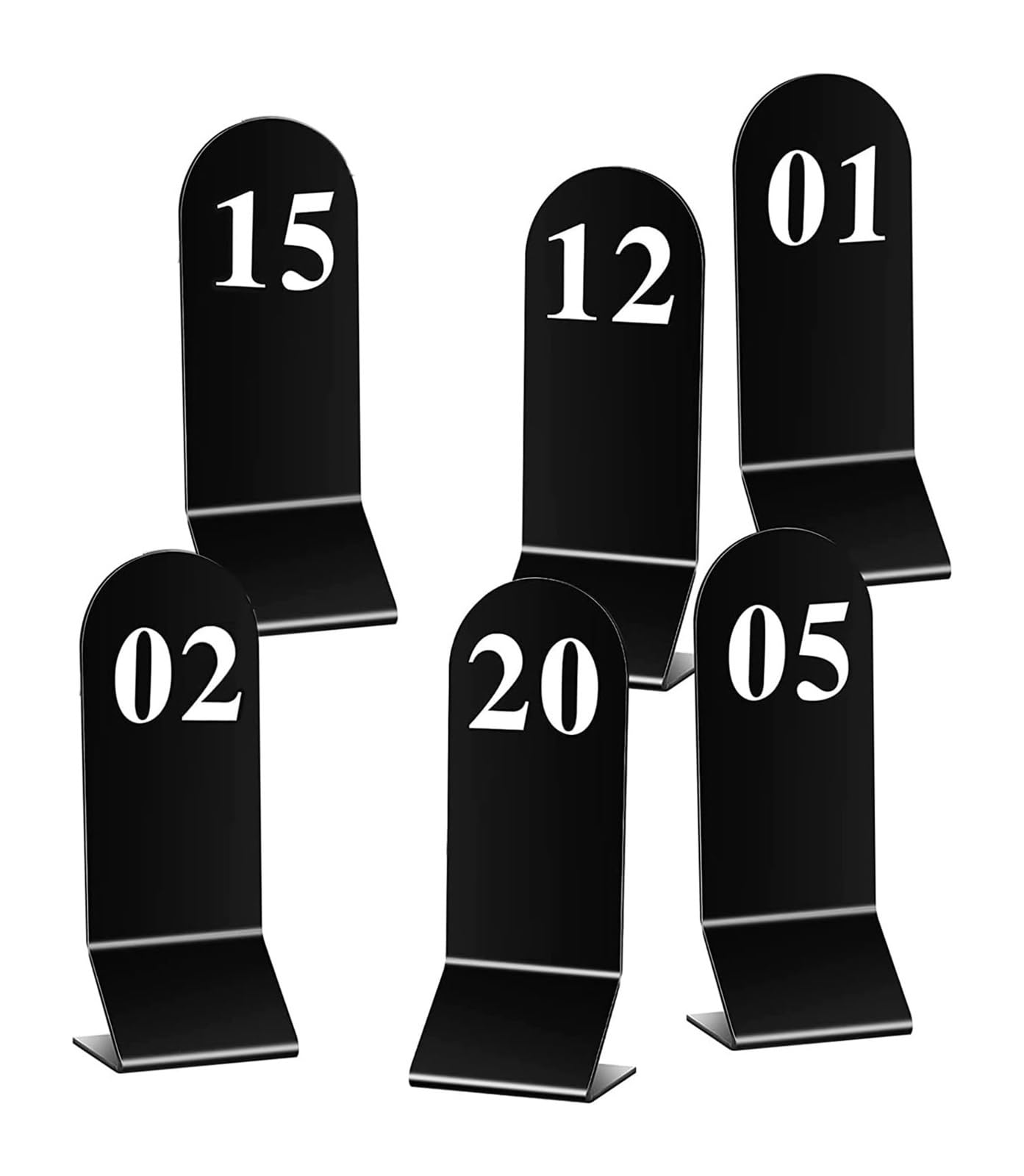 Karty z numerami stolików, Numery Stołów Akrylowych 1-20, Czarne, 6x18 Cm, Opakowanie 20 Sztuk