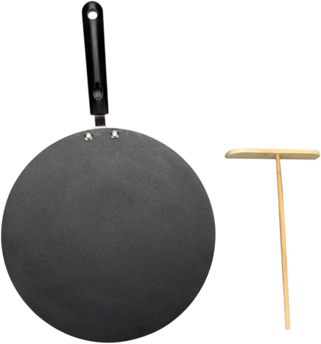 Ciieeo Nonstick Flat Pancake Frying Pan Wooden Spreader Household Kitchen Skillet for Cooking Crepes and Tortillas 12-inch Non-Stick Surface for Family Breakfasts