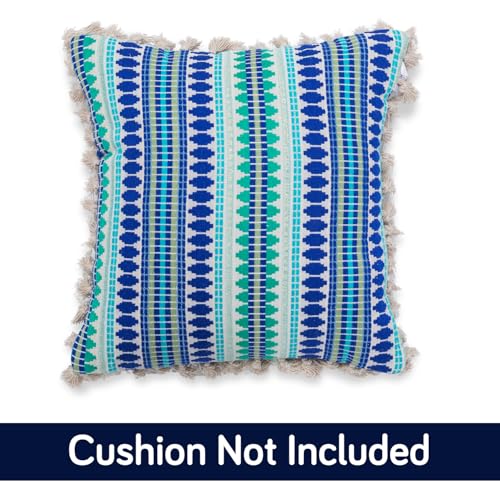 Image of HOKIPO 'Artisan Boho Series' 450 GSM Cushion Cover with Tassels | Cotton Acrylic Jacquard | 16x16 Inch (40x40 cm) | Pack of 2, Royal Blue (IN-905-A2*2)