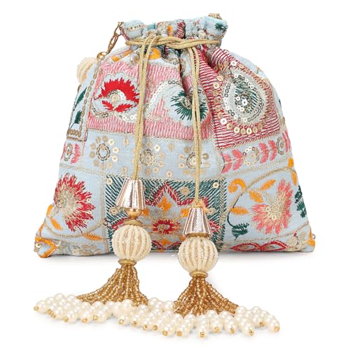 Image of LONGING TO BUY Indian Ethnic Pearls & Sequence Potli Bag for Women, Wedding Potli Bag and For Ethnic Wear