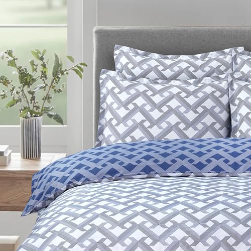 Majestic Giftware Madison Linen 6-Piece King Size Bedding Set (BL106-K) | Diamond Braid Blue Gray 300 TC Cotton Sateen Durable & Washable | 1 Fitted Sheet, 1 Duvet, 4 Pillowcases