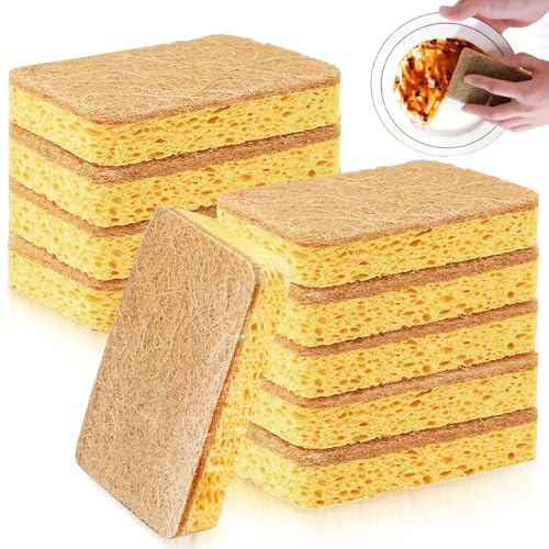 10 Pack Eco Sponge Washing up, Wood Pulp Sponge, Biodegradable Washing up Scrubber Sponges with Natural Cellulose Sponges for Kitchen Bathroom Household