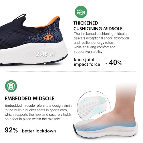 Image of JACKSHIBO Mens Slip Ins Free up Hands Shoes Wide Toe Box Arch Support Orthopedic Walking Sneakers