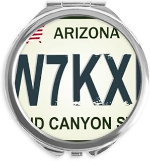 American Car Licence Number Pattern Hand Compact Mirror Round Portable Pocket Glass
