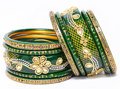 Image of Swara Creations Lah /Lac bangles red and yellow color Set, LAHTHI Churi zircon work for Women and Girls(14pcs)