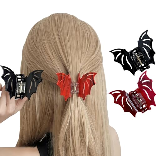 2 PCS Bat Claw Clips Halloween Red and Black Bat Wing Hair Clip Gothic Horror Non-Slip Strong Hold Jaw Clips Hair Accessory for Halloween Cosplay Costumes for Women