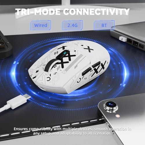 Image of MAMBASNAKE ATTACK SHARK G3PRO Wireless Gaming Mouse with RGB Magnetic Charging Dock,Tri-Mode-2.4G /USB-C Wired /BT, 25K DPI,PAW3311 Optical Sensor,59g Ultra Lightweight,Slip Grip Tape for PC /Mac(White)