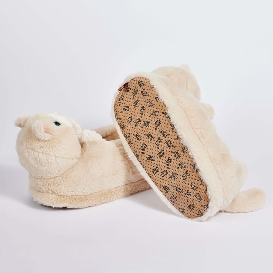 Image of Women's Animal Plush Slippers, Cute Cozy Fuzzy House Shoes Non-Slip Sole