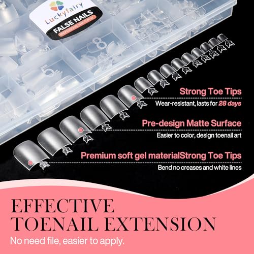 Sharp Square Toe Nail Press Ons French Style Toe Tips Gel x 240pcs Clear False Fake Toenails for Faster Toe Gel x Nail Extension Kit Home DIY Art Salon 15 Sizes Acrylic Nails, Luckyfairy